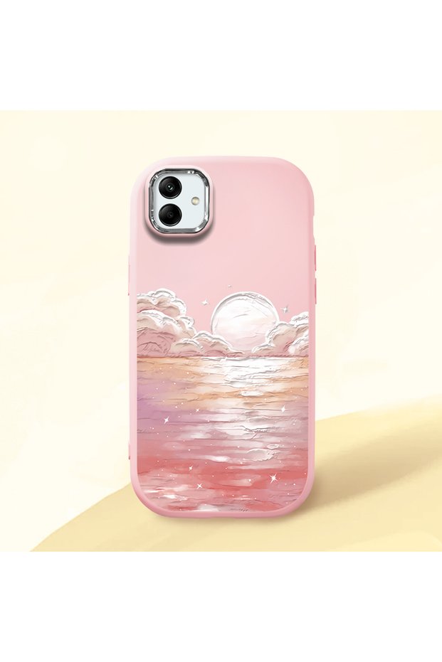 Pink Silicone Case Compatible with Samsung Galaxy M13 5G/A04 Shock Absorbing Camera Protection Sea Sunrise