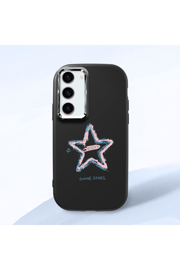 Samsung Galaxy S23 Compatible Shock-Absorbing Black Silicone Case with Camera Protection Star Pattern