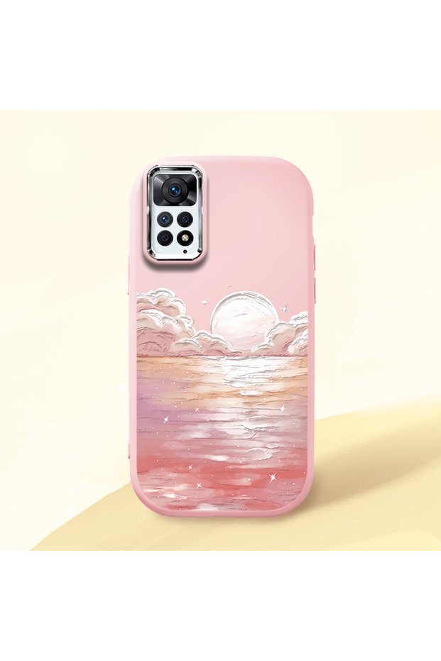 Redmi Note 12 Pro 4g Compatible Shock Absorbing Camera Protected Pink Silicone Case Sunrise at Sea