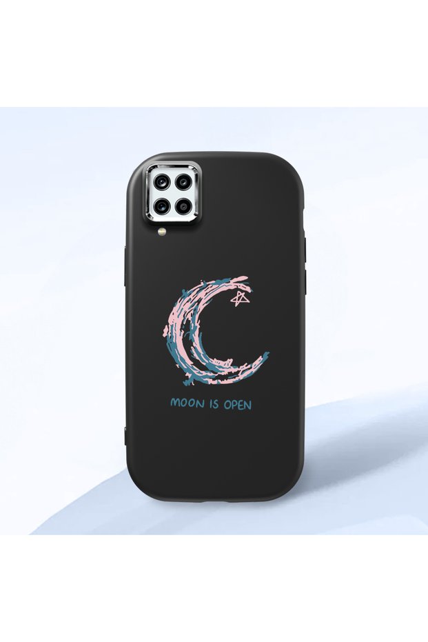 Samsung Galaxy A12/M12 Compatible Shock-Absorbing Camera Protected Black Silicone Case Moon and Star Pattern