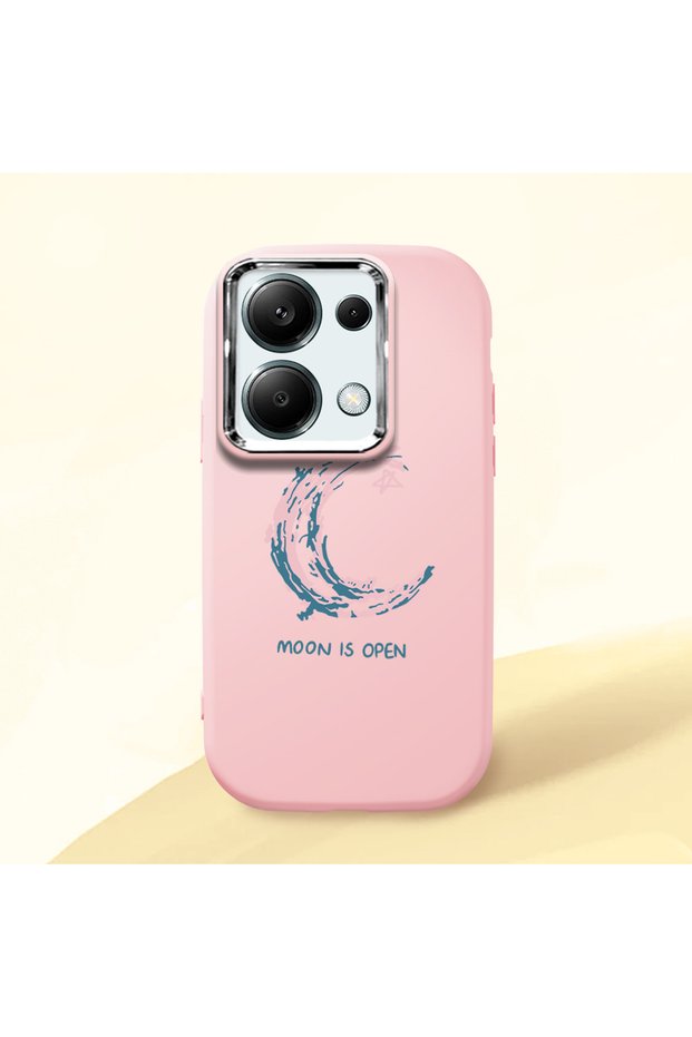 Redmi Note 13 Pro 4g Compatible Shock-Absorbing Camera Protected Pink Silicone Case Moon and Star Pattern