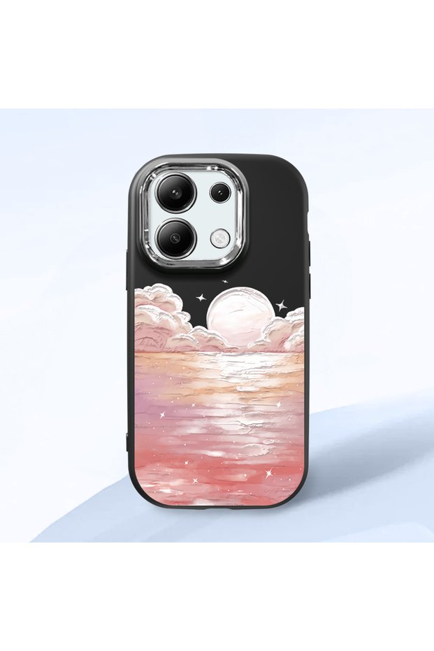 Redmi Note 13 4g Compatible Shock-Absorbing Camera Protected Black Silicone Case Sunrise at Sea