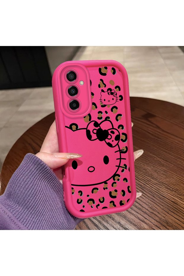Samsung Galaxy M13/M23 Compatible Pink Red Silicone Leopard Pattern Kitty Case Shockproof Camera Protection