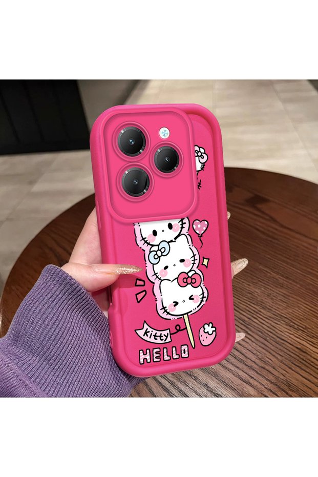 Infinix Hot 40/40 Pro Compatible Pink Red Silicone Strawberry Kitty Pattern Case Shockproof Camera Protection