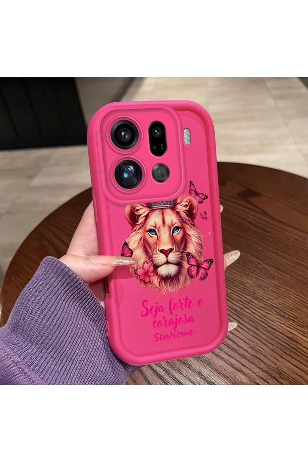 Oppo Find X9 Pro Compatible Pink Red Silicone Lion King and Butterfly Pattern Case Shockproof Camera Protection