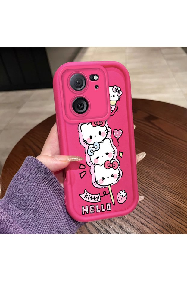 Redmi K60 Ultra Compatible Pink Red Silicone Strawberry Kitty Pattern Case Shockproof Camera Protection