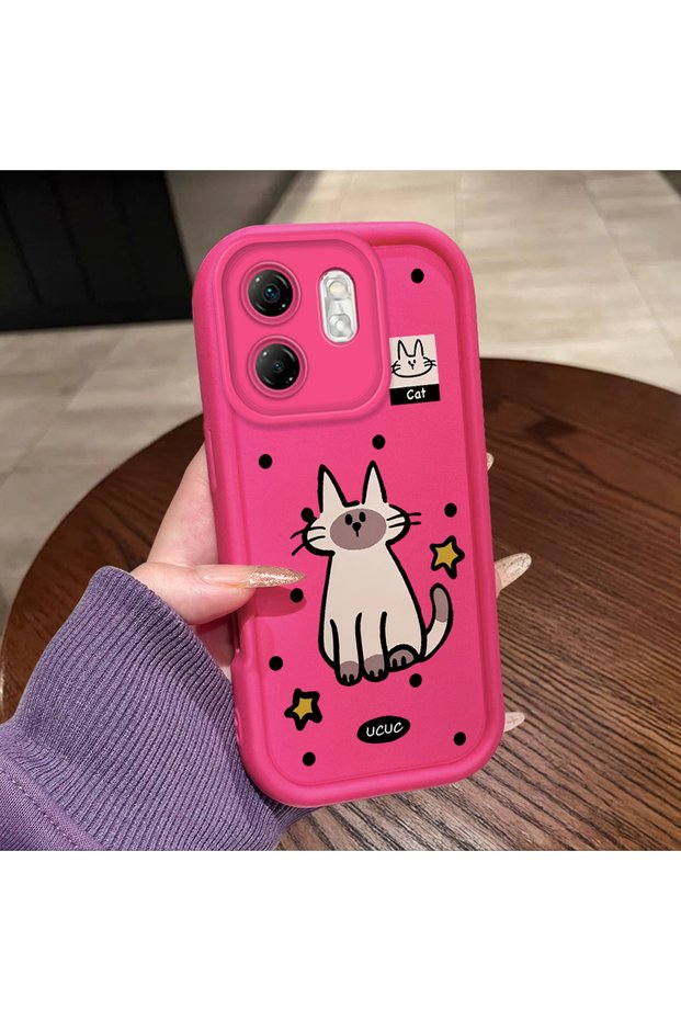 Infinix Smart 9 Compatible Pink Red Silicone Dot Cat Pattern Case Shockproof Camera Protection