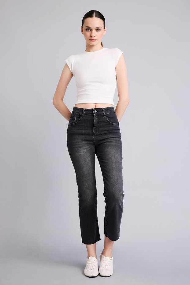 High Waist Crop Flare Anthracite Women's Jean Trousers G2217Ax/Nm36