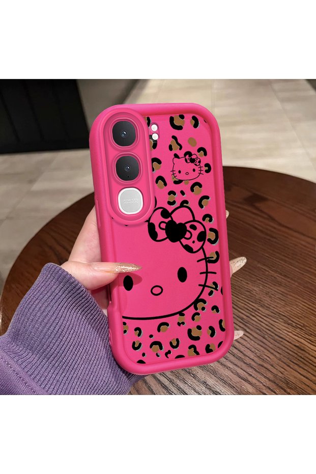 Vivo Y31/Y21D Compatible Pink Red Silicone Leopard Pattern Kitty Case Shockproof Camera Protection