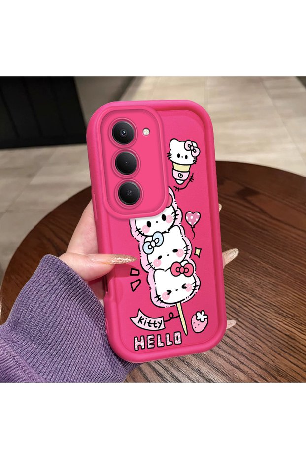 Redmi 15 4G/5G Compatible Pink Red Silicone Strawberry Kitty Pattern Case Shockproof Camera Protection