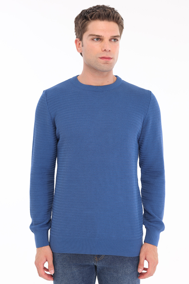 Aviator Men's 100% Cotton Zigzag Knit Patterned Crew Neck Knitwear Sweater Trist-1204