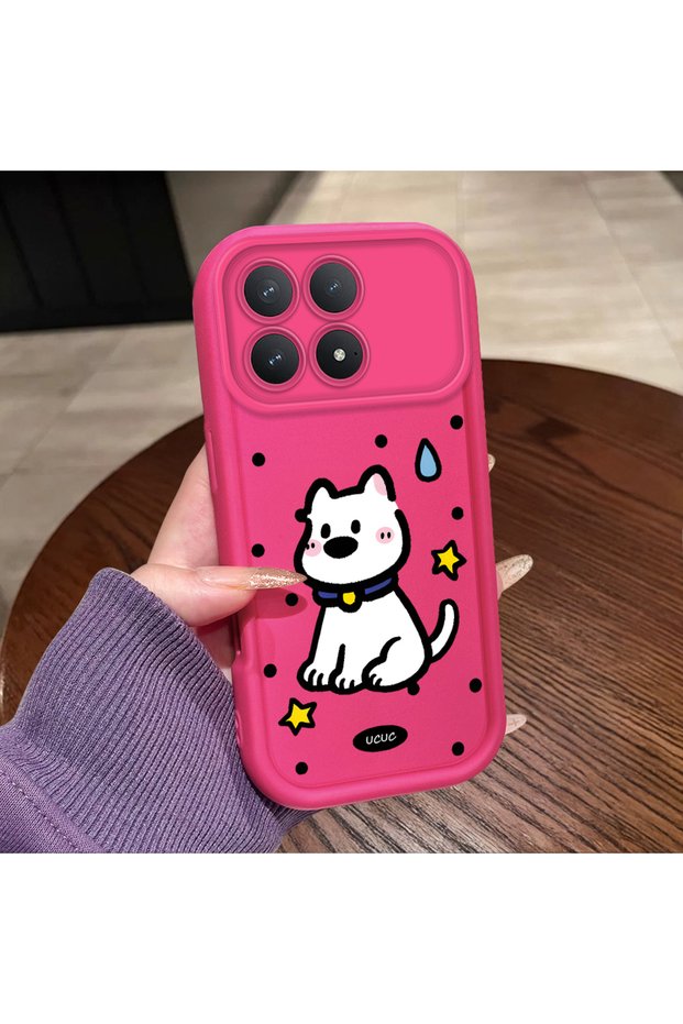 Redmi K90 Compatible Pink Red Silicone Dotted Dog Pattern Case Shockproof Camera Protection