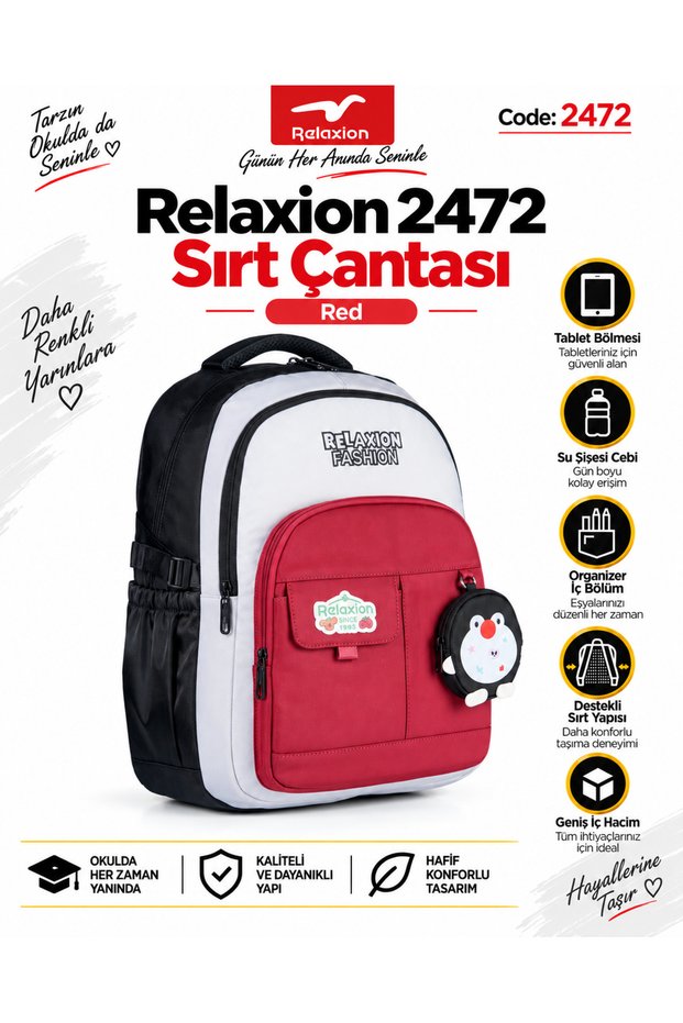 Multi-Compartment School Backpack with Supported Back Design 2472 - with Tablet Compartment and Wallet