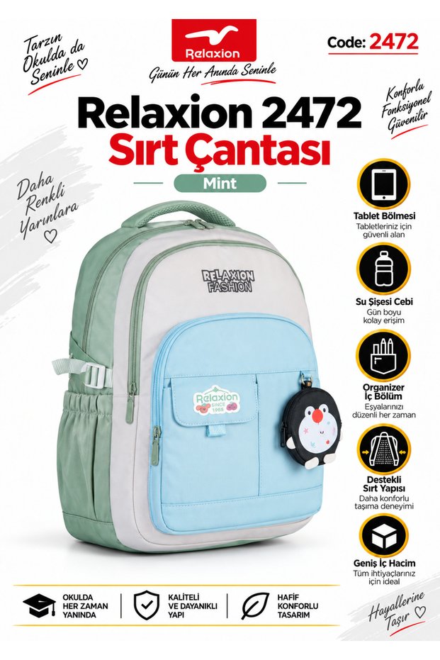 Multi-Compartment School Backpack with Supported Back Design 2472 - with Tablet Compartment and Wallet