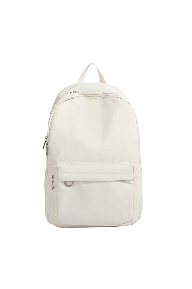 Nylon Solid Beige Backpack with Zip Closure