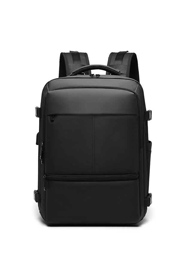 Black Solid Backpack with Zip Pocket