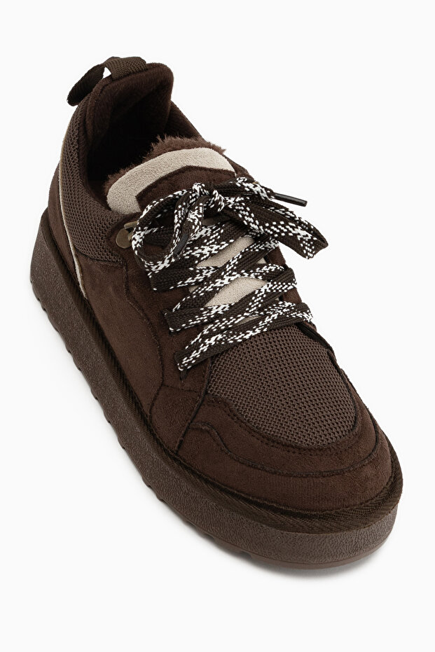 Reni Brown Suede Mesh Detailed Thick Sole Women's Casual Shoes