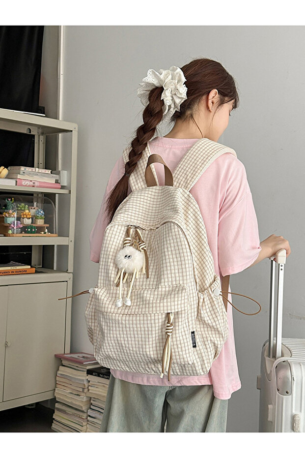 Plaid Zip Pocket Backpack
