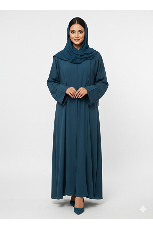 Rizqé Azure Serenity Deep Teal Minimalist Modest Structured Abaya