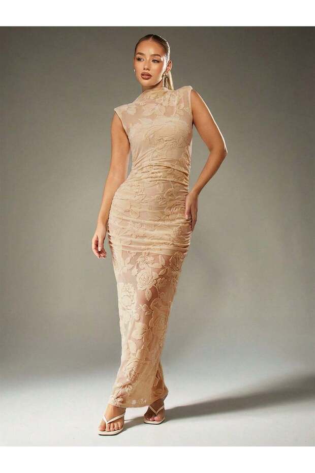 Rochie maxi, bej - M
