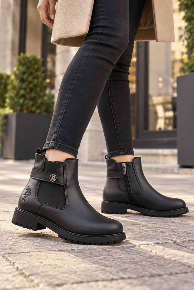 Women's Black Boots Zippered Chelsea Model Thick Sole Casual Shoes