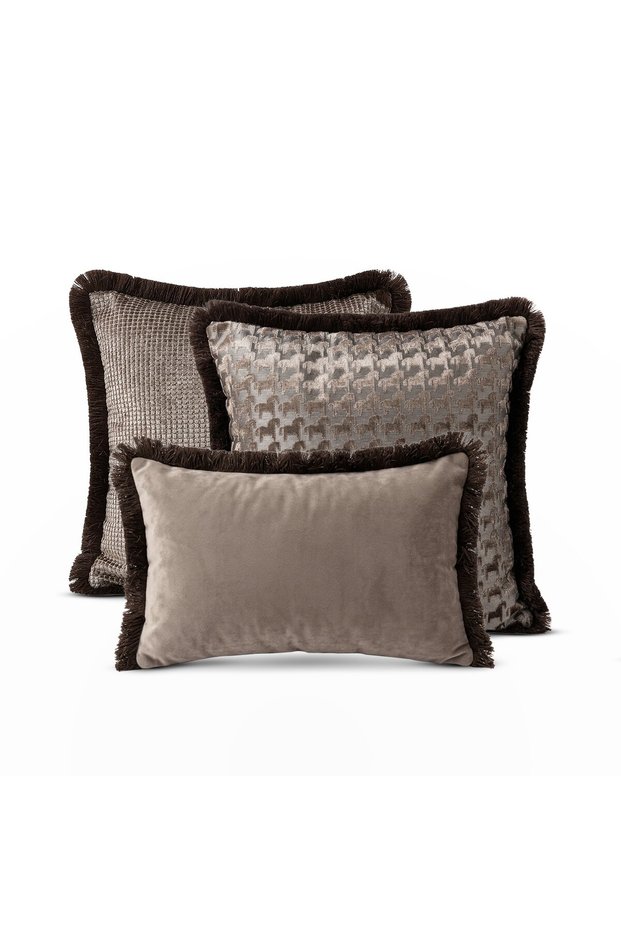 "Cheva" Tasseled Throw Pillow Cover Set - Brown