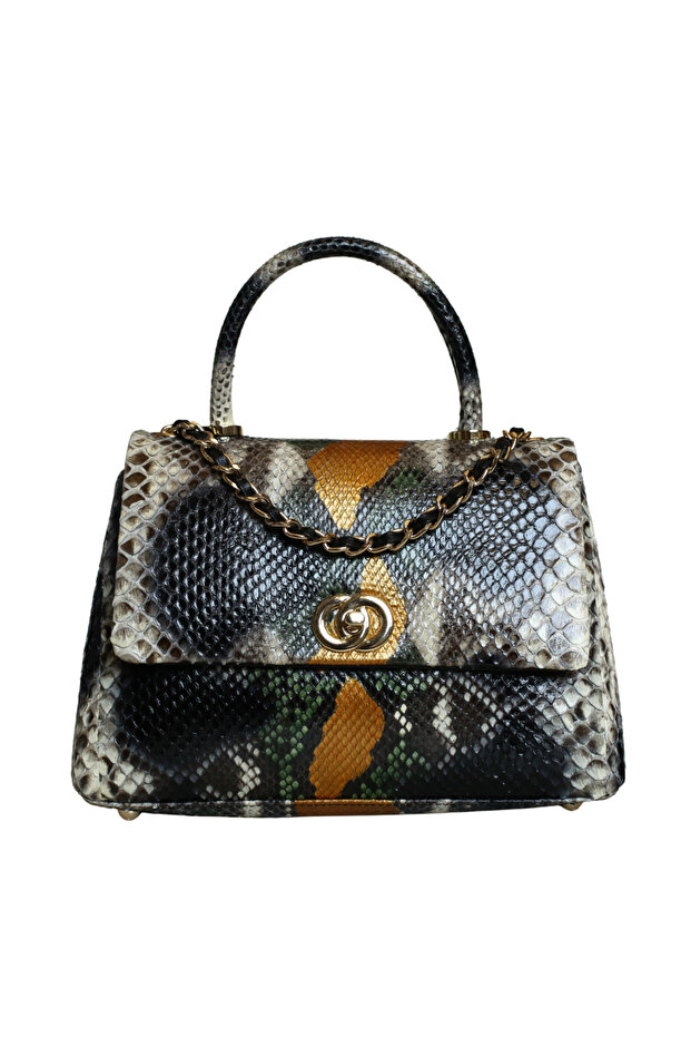 Multi Color Python Leather Women's Hand Bag
