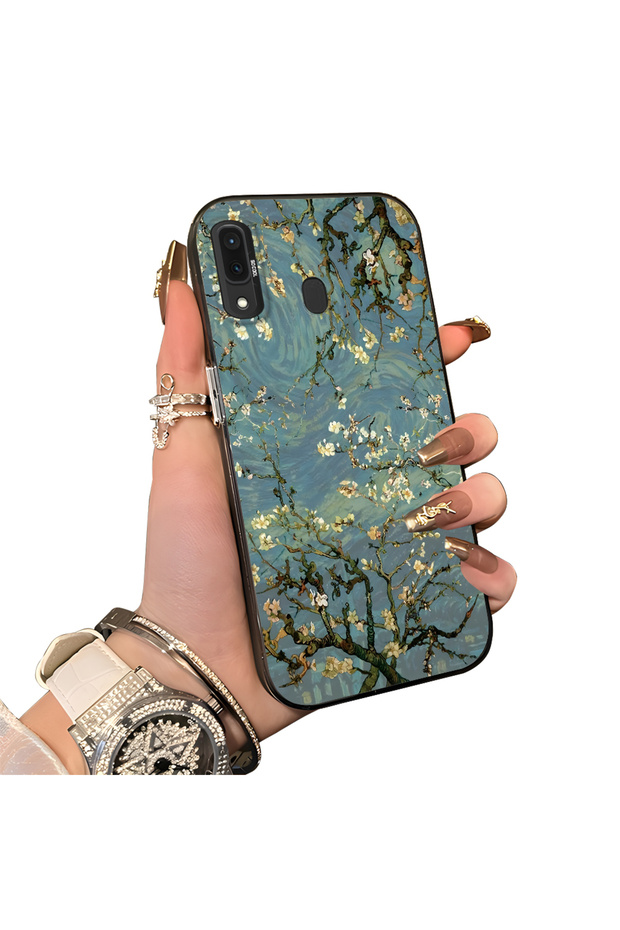 Samsung Galaxy A30/A20 Compatible Retro Oil Painting Apricot Blossom Pattern Case, Full Lens Protection