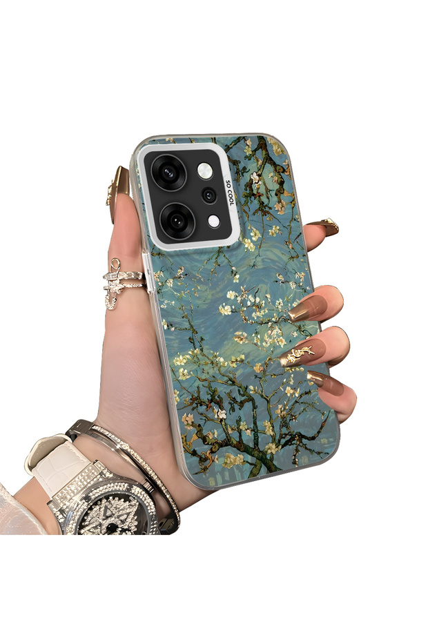 Oppo Reno14 Pro Compatible Retro Oil Painting Apricot Blossom Pattern Case, Full Lens Protection