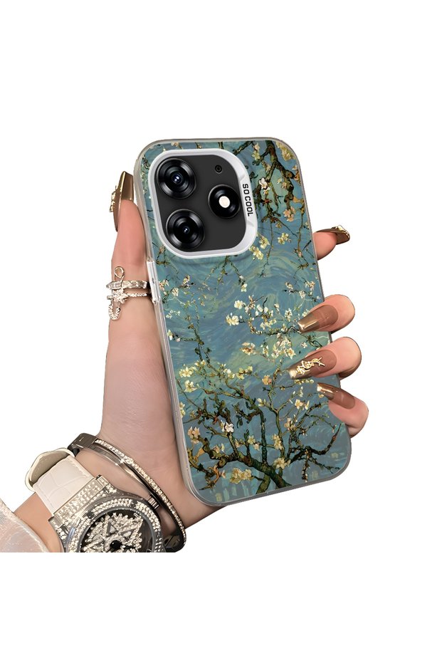 Tecno Spark 10 Pro Compatible Retro Oil Painting Apricot Blossom Pattern Case, Full Lens Protection