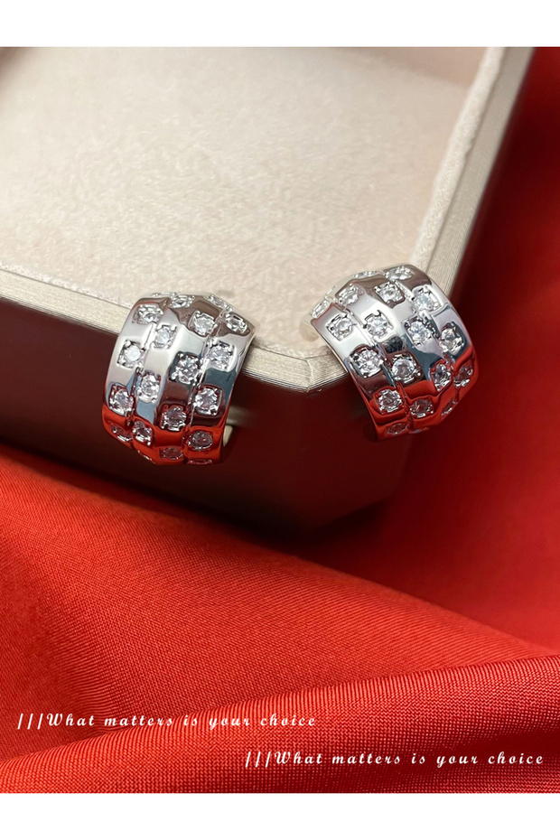 Silver Pave Stone Hoop Earrings