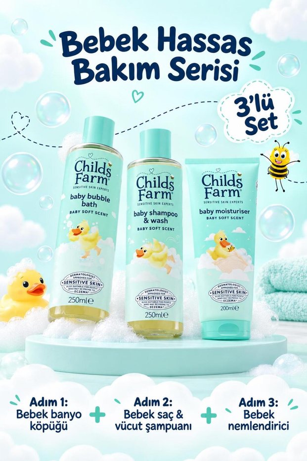 Advantageous 3-Piece Baby Bath and Care Set with Aloe Vera and Cucumber Extract – Hair and Body Shampoo