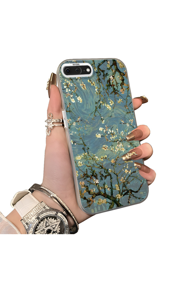 iPhone 7 Plus/8 Plus Compatible Retro Oil Painting Apricot Blossom Pattern Case, Full Lens Protection