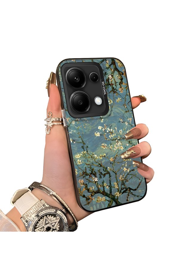 Poco M6 Pro 4g Compatible Retro Oil Painting Apricot Blossom Pattern Case, Full Lens Protection