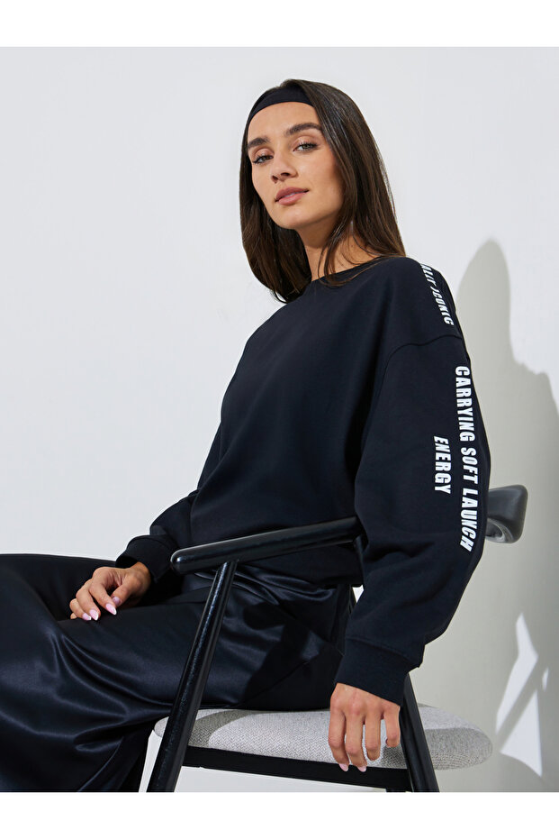 Black Longline Slogan Sweatshirt