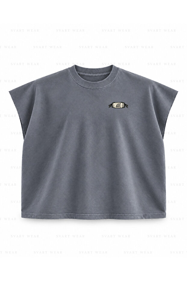 Naruto Tsunade Fifth Hokage Panel Printed Boxy Oversize Sleeveless T-Shirt - Anthracite