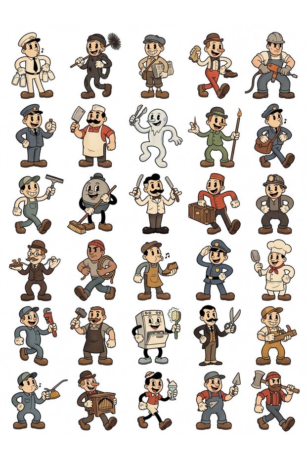30 Pieces Retro Cartoon Character Professions Sticker Set - for Laptop and Agenda