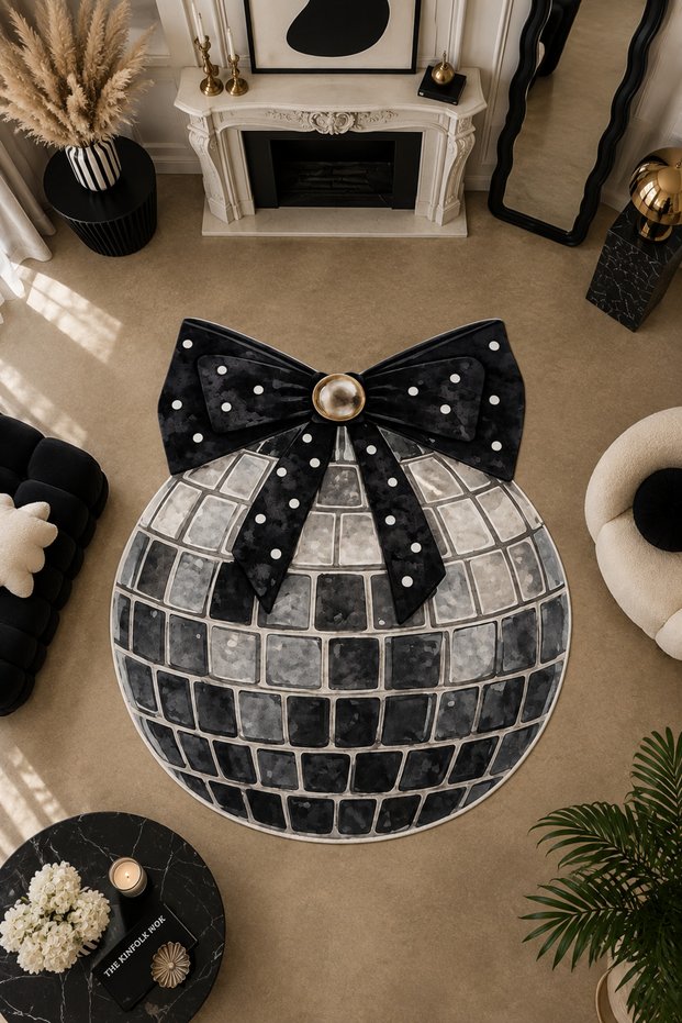 Aura Bowknot Disco Ball Patterned Woven Base Decorative Carpet Auraplus12