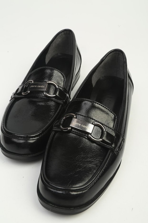 Women's Black Metal Buckle Casual Loafer Shoes Pc-56058