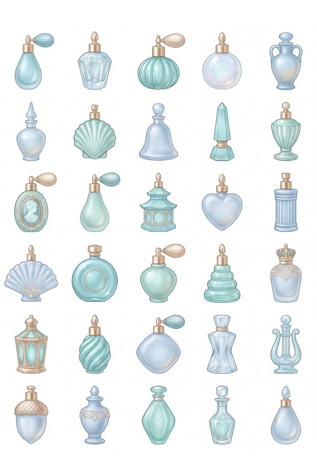 30 Pieces Vintage Glass Perfume Bottle Sticker Set - for Agenda, Phone, Notebook