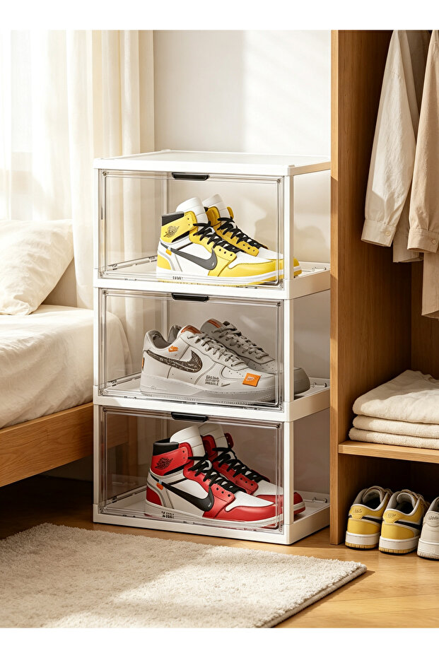 Installation-free multi-layer shoe storage box - transparent visible drawer-style sports shoe collection display rack