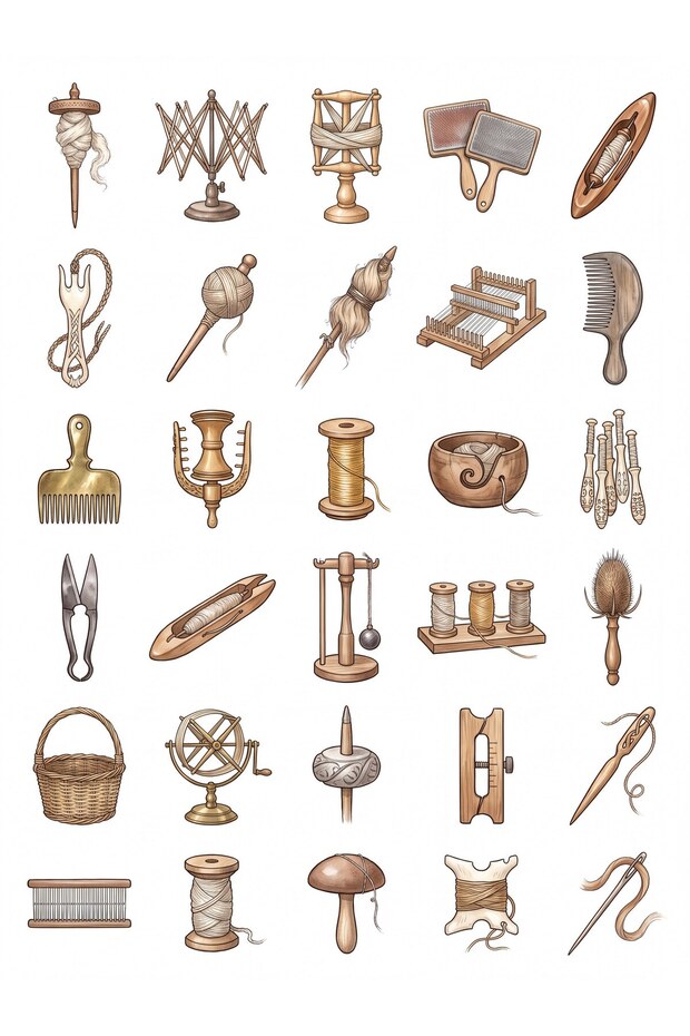 30 Pieces Rustic Weaving and Yarn Tools Sticker Set - Notebook, Laptop, Agenda