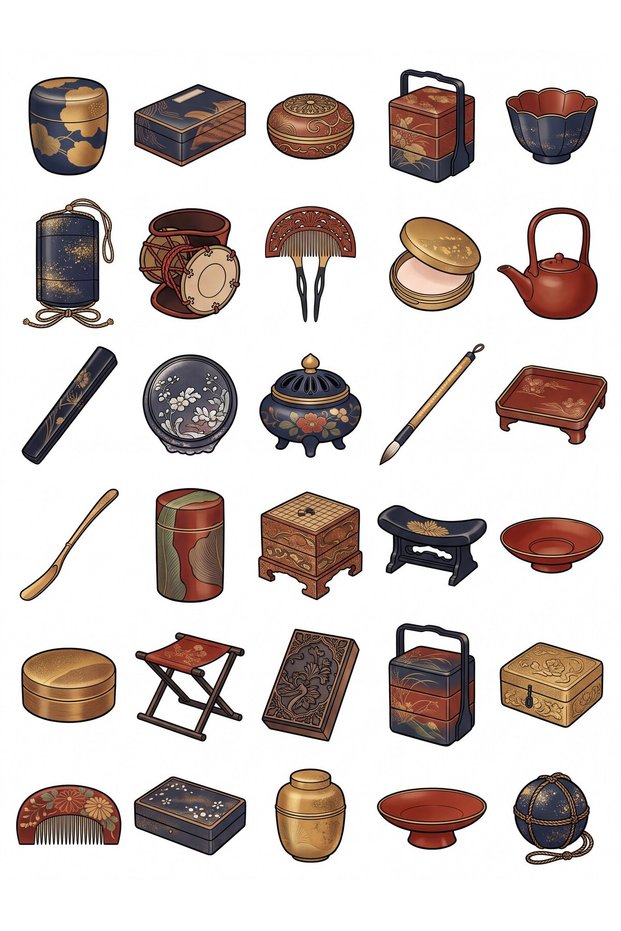 30-Piece Traditional Japanese Lacquer Art Sticker Set - Laptop and Planner