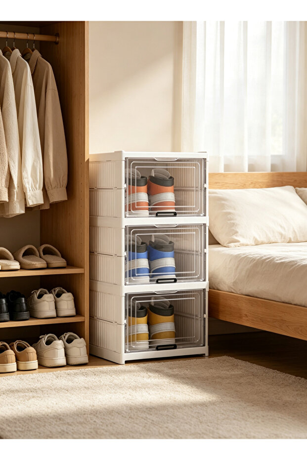 Installation-free multi-layer shoe storage box - transparent visible drawer-style sports shoe collection display rack