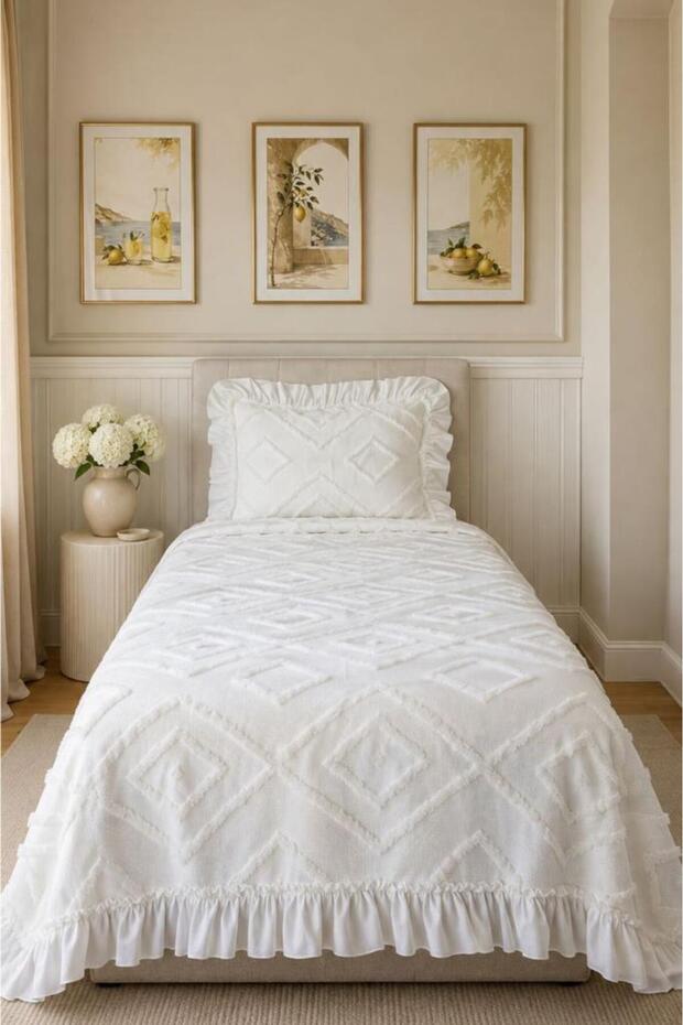 Ruffle Samira 2 Piece Single Pique Set Cream