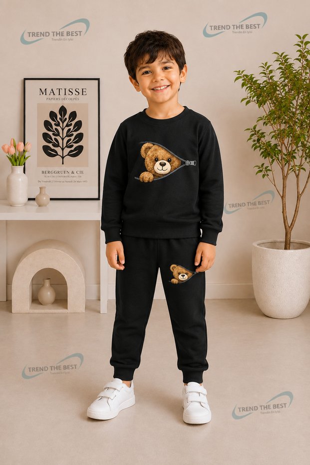 Winter Unisex Black Tracksuit, Black Sweat Top and Bottom Set