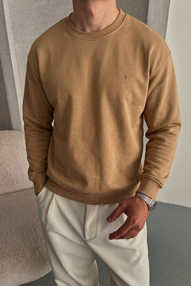 Men's Loose Textured Flare Caramel Sweatshirt