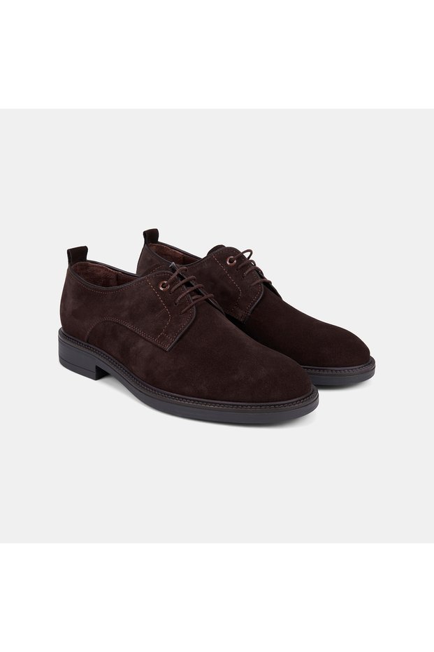 Men's Bitter Brown Classic Suede Shoes with Stitching Detail and Laces
