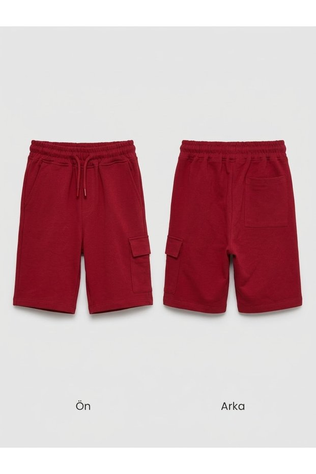  Unisex Children's Burgundy Cargo Shorts with Pockets, Elastic Waist and Laces / Girls' and Boys' Shorts 