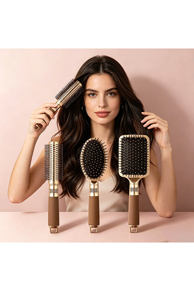 Professional 3-Piece Hair Brush Set & Hair Detangling, Styling, Blow-Dry Brush Dowry Bundle